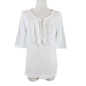 J Crew Painters Tee White Ruffle T shirt Casual Couture Romantic Coquette Beachy